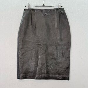 Luis Alvear - Vintage women’s black genuine leather midi skirt high waisted SZ 6